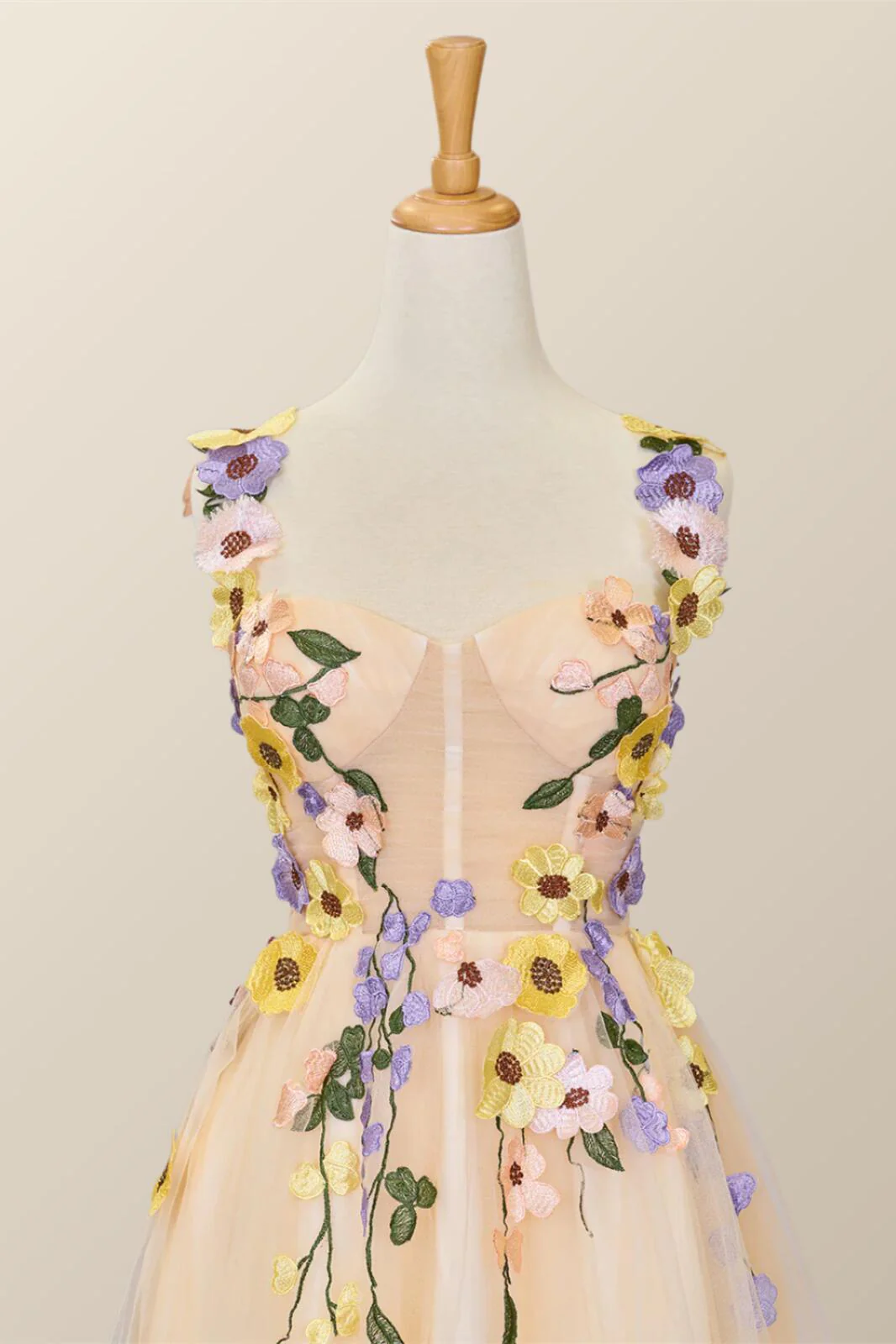 3D Floral Champagne Tulle Short Dress - Image 2