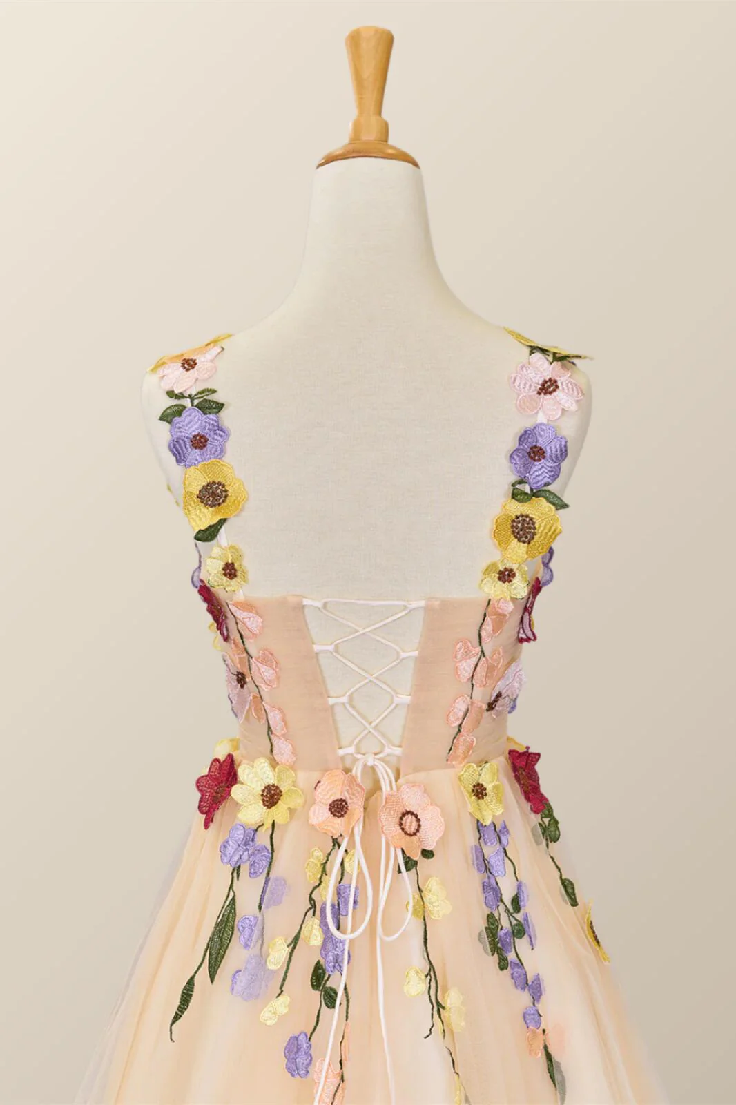 3D Floral Champagne Tulle Short Dress - Image 6