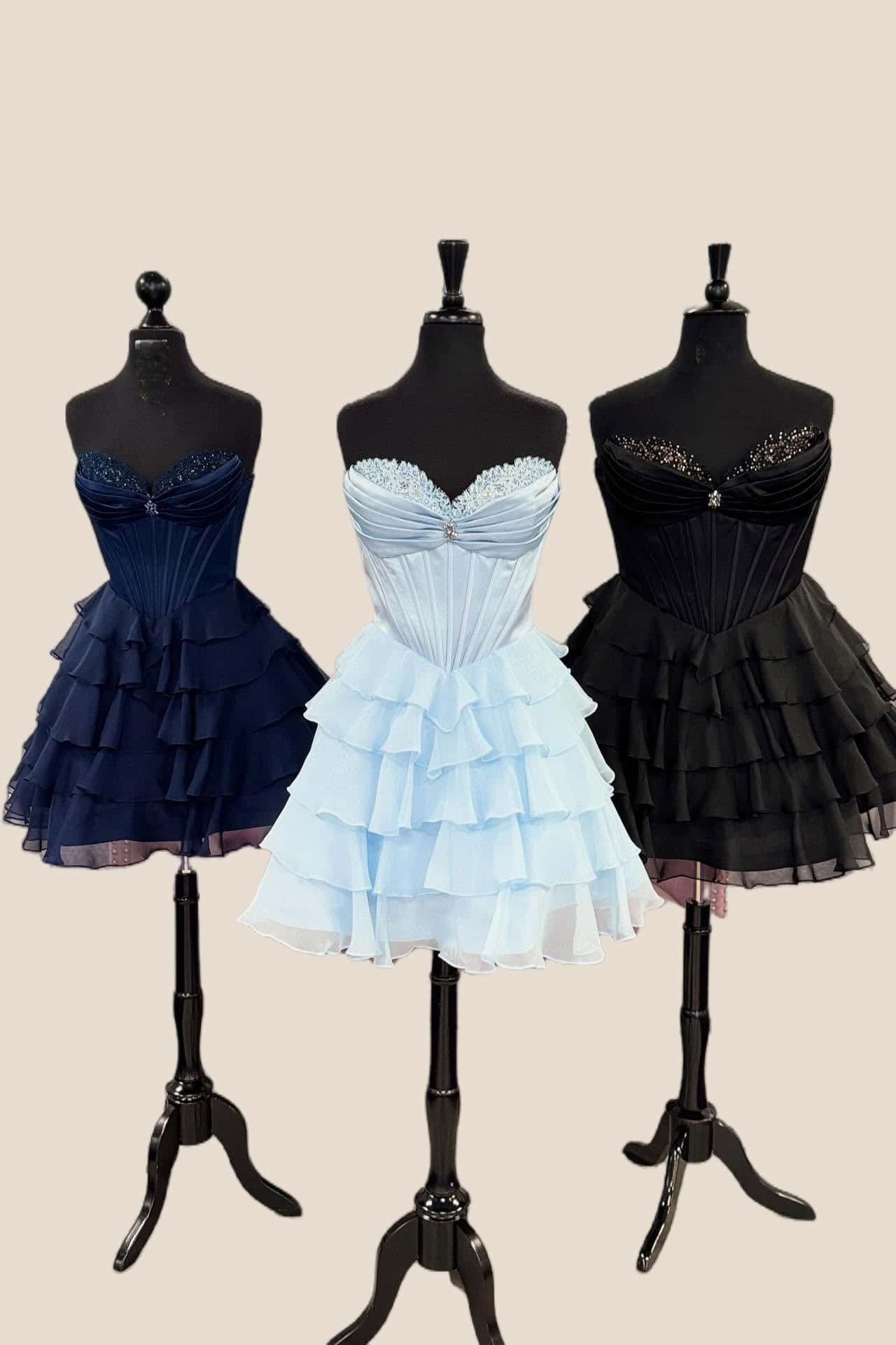 Appliques Neck Pink Corset Tiered Short Dress - Image 6
