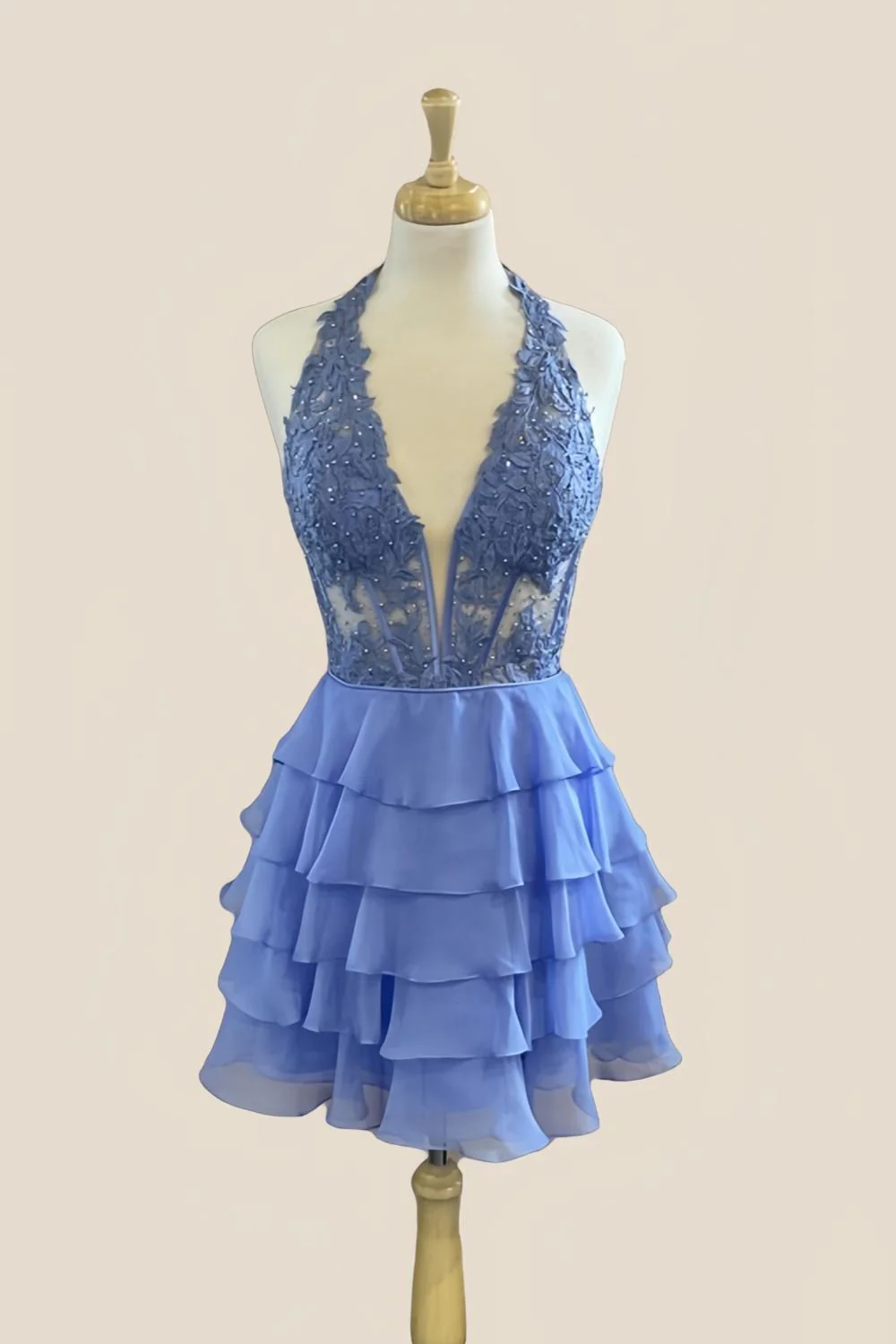 Appliques Red Chiffon Tiered Ruffle Short Dress - Image 3