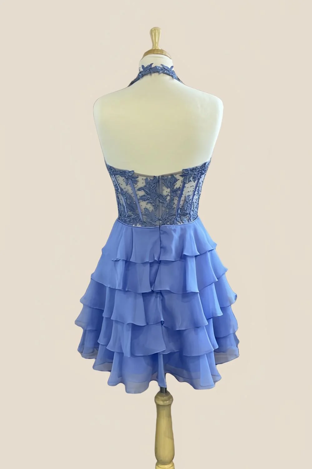 Appliques Red Chiffon Tiered Ruffle Short Dress - Image 4