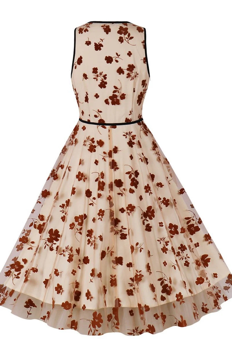 Apricot Floral A-line Swing Dress - Image 2