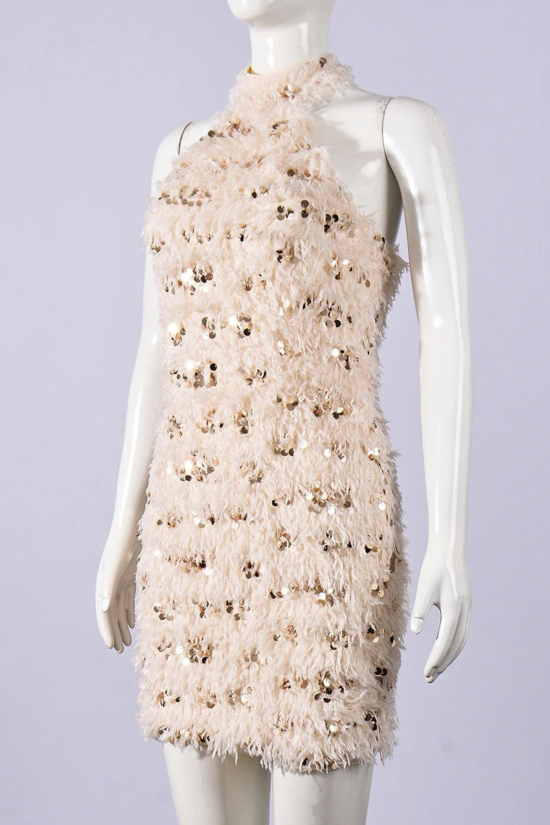 Apricot Halter Velvet Tight Mini Dress - Image 3