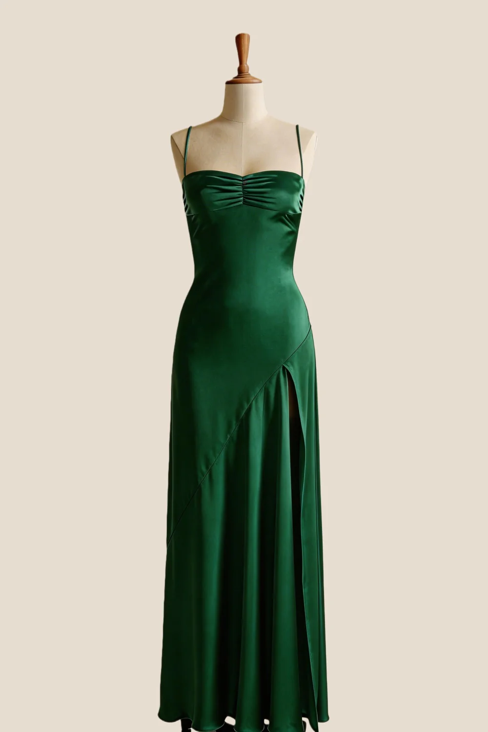 Aqua Satin Straps Slit Long Dress - Image 10