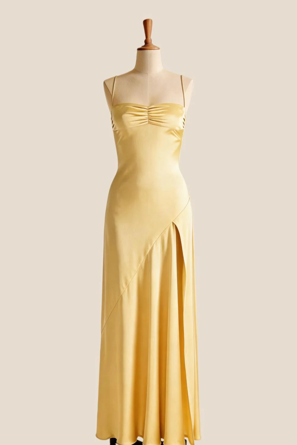 Aqua Satin Straps Slit Long Dress - Image 4