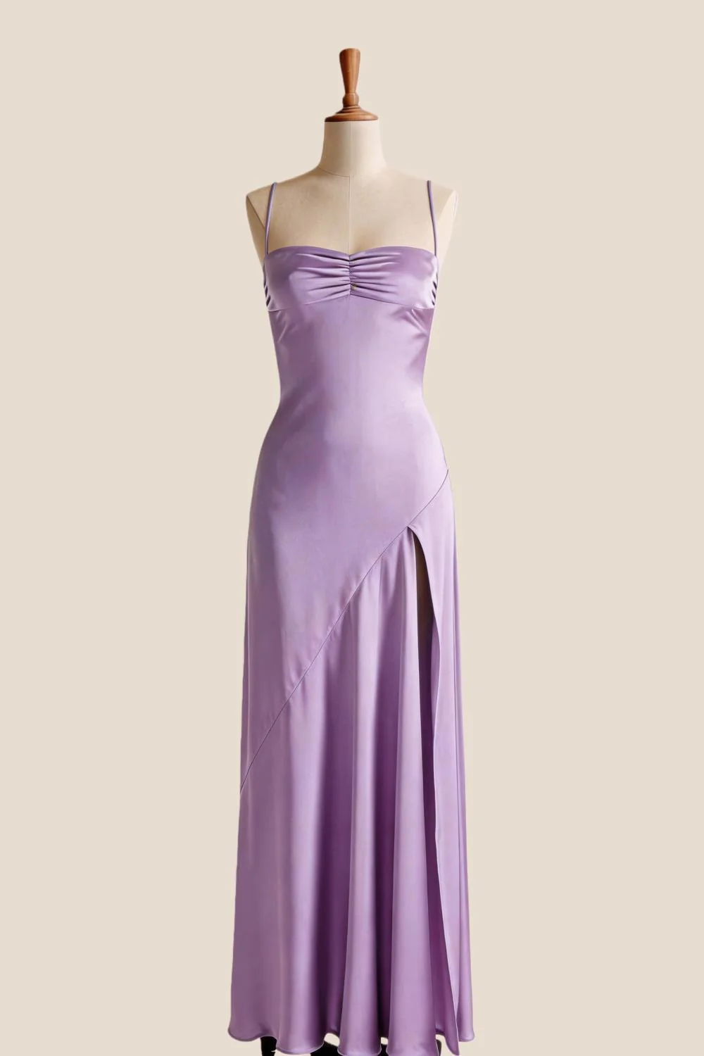 Aqua Satin Straps Slit Long Dress - Image 5