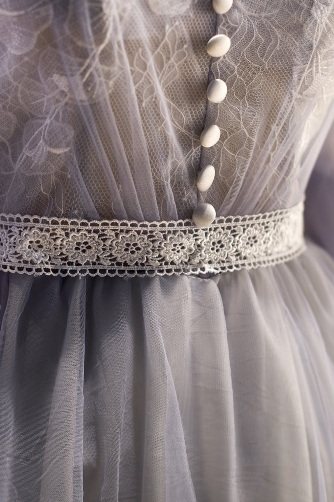 Balloon Sleeves Grey Short A-line Party Dress - Image 3