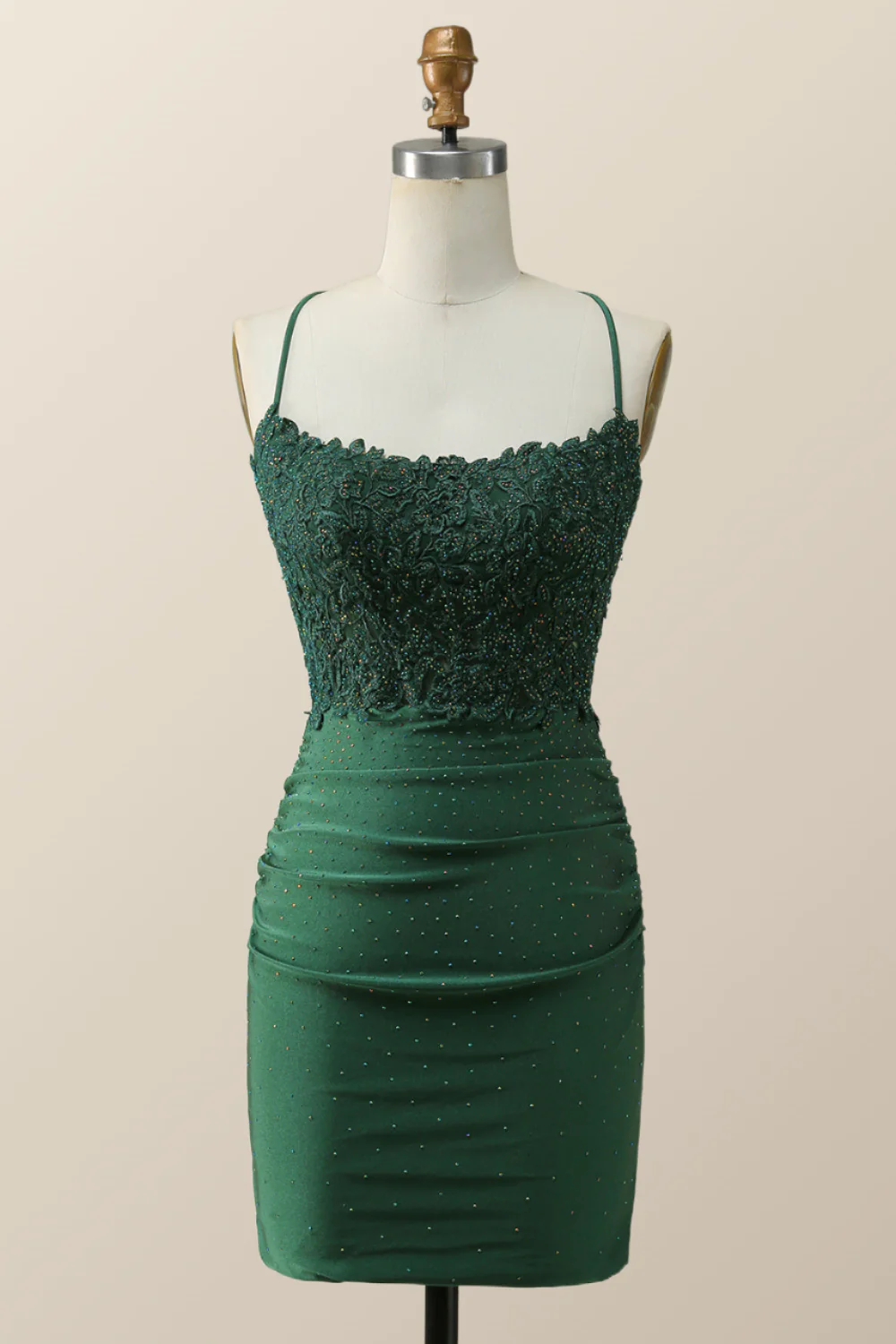 Beaded Dark Green Appliques Bodycon Mini Dress