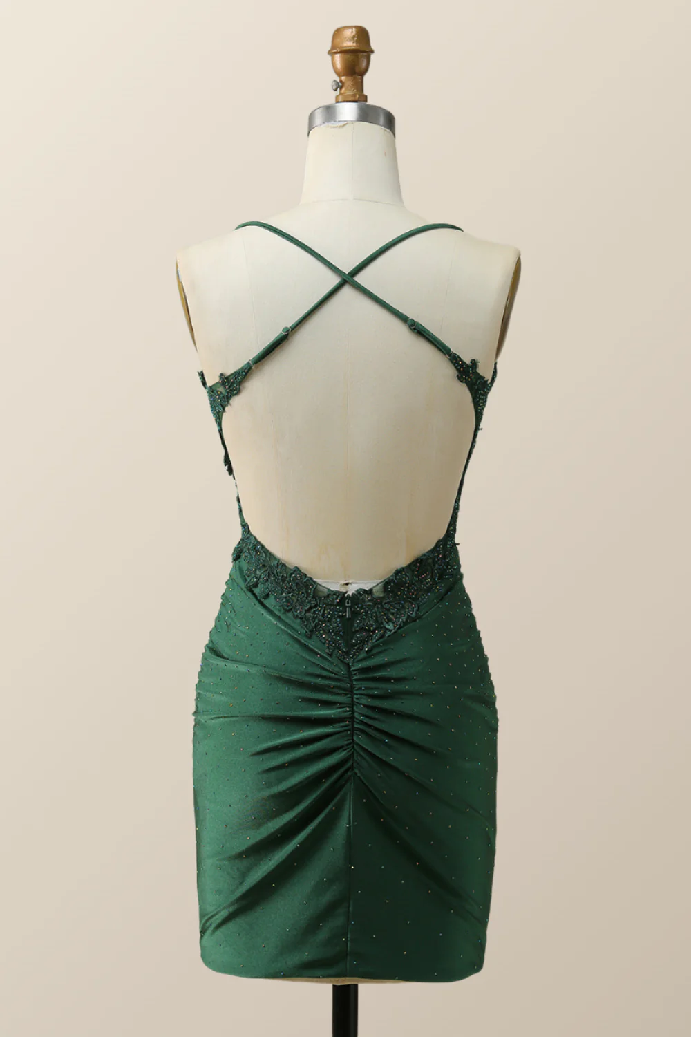 Beaded Dark Green Appliques Bodycon Mini Dress - Image 2