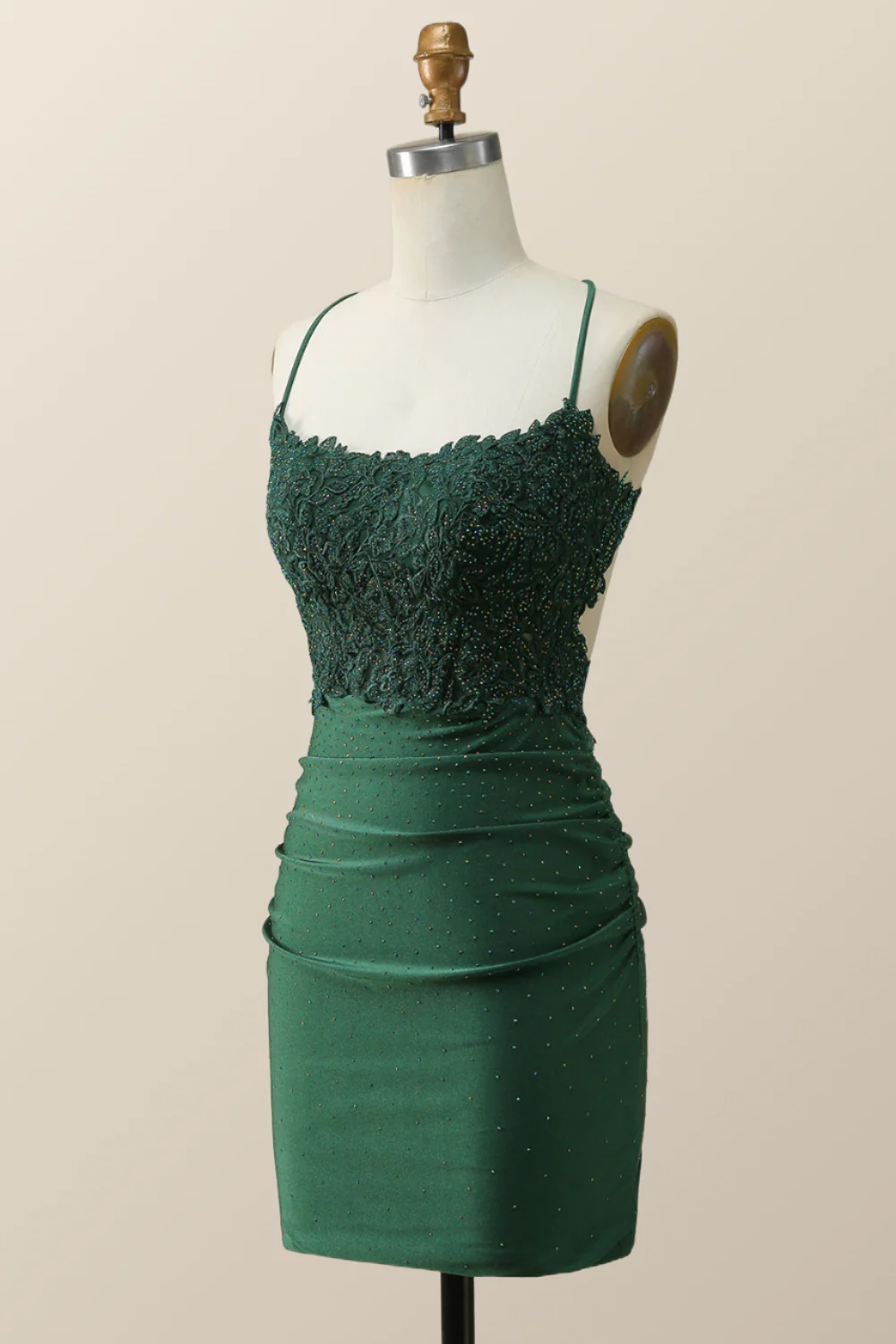 Beaded Dark Green Appliques Bodycon Mini Dress - Image 3