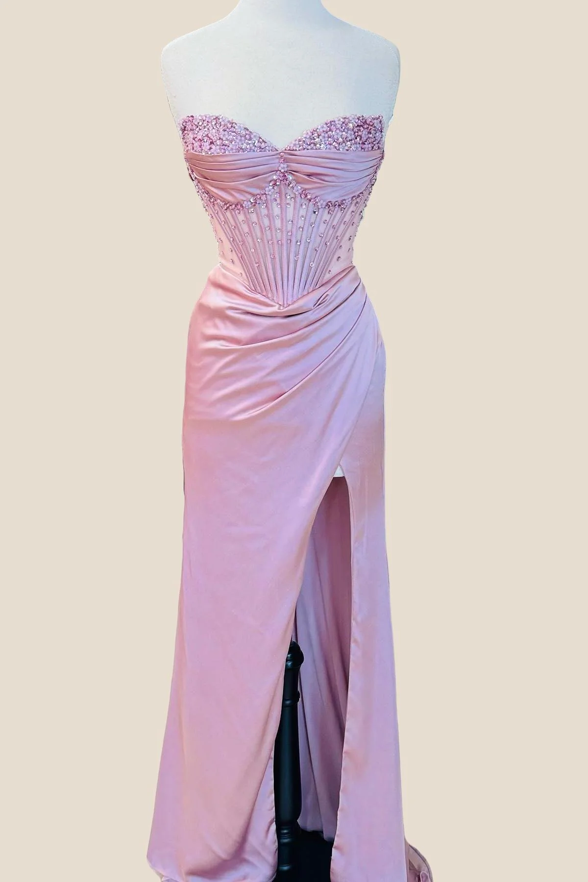 Beaded Light Blue Corset Mermaid Long Formal Dress - Image 3