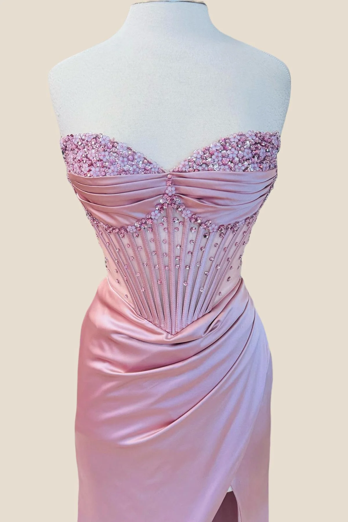 Beaded Light Blue Corset Mermaid Long Formal Dress - Image 4
