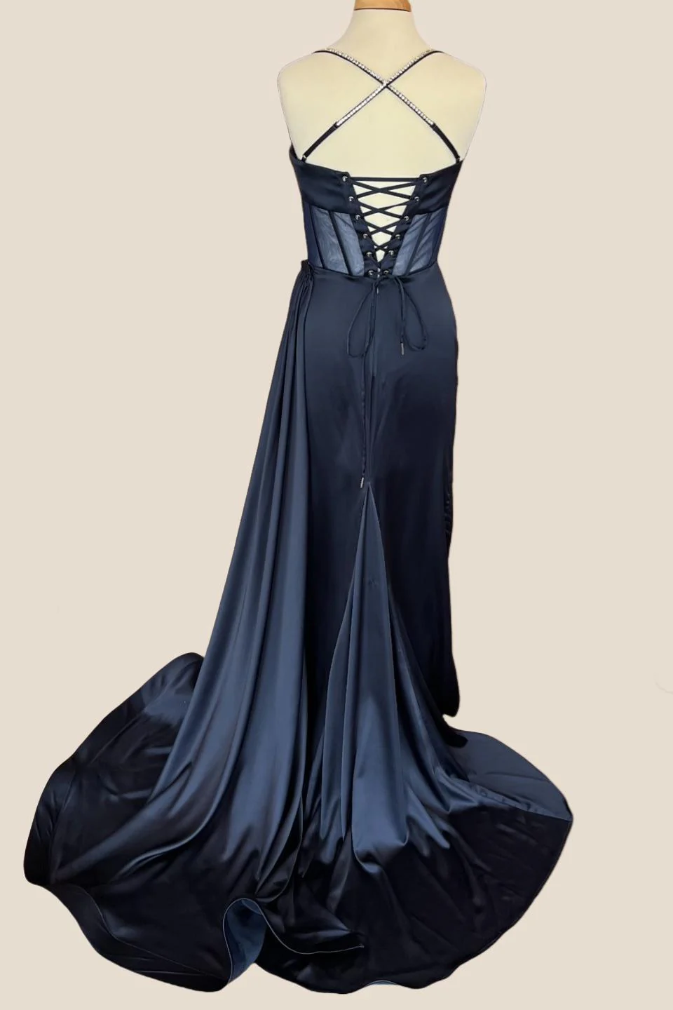 Beaded Straps Midnight Mermaid Long Dress with Slit - Image 2