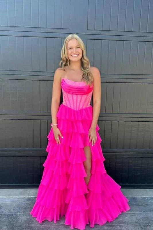 Beaded Yellow Chiffon A-line Tiered Ruffle Gown - Image 9