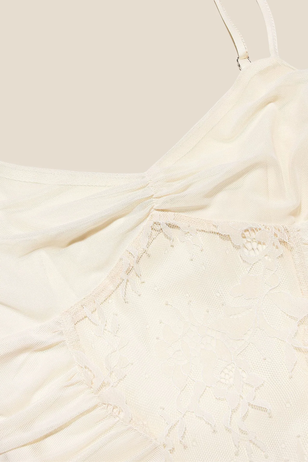 Cream Lace Chiffon Patchwork Irregular Long Dress - Image 4