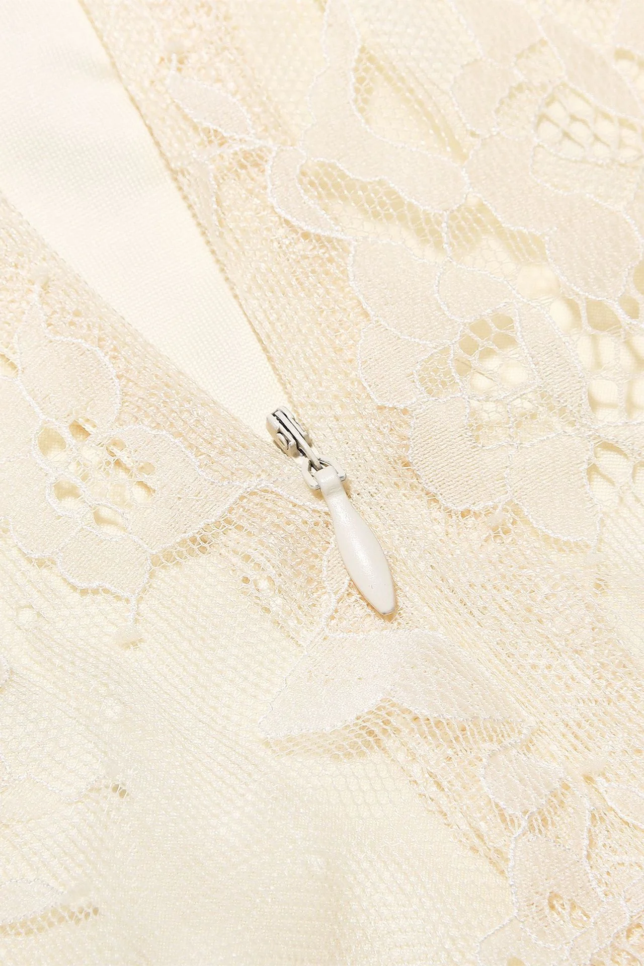 Cream Lace Chiffon Patchwork Irregular Long Dress - Image 5