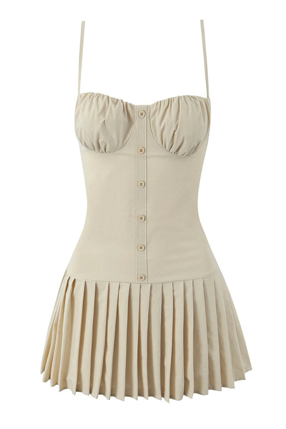 Red Spaghetti Strap Button Ruffle Skirt - Image 2