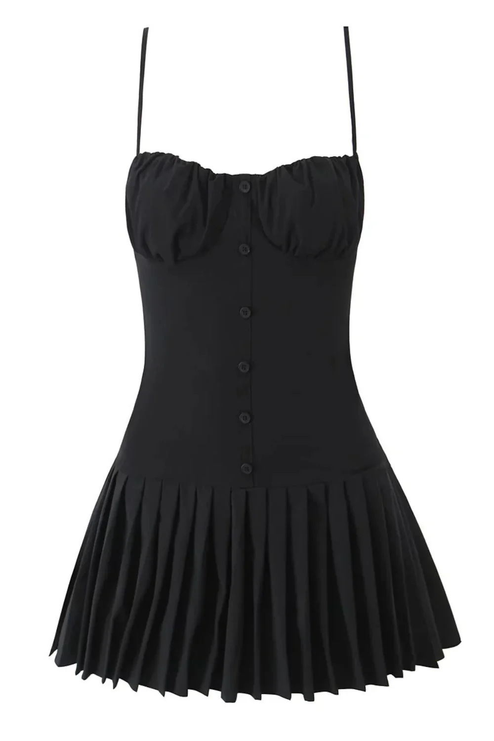 Red Spaghetti Strap Button Ruffle Skirt - Image 4