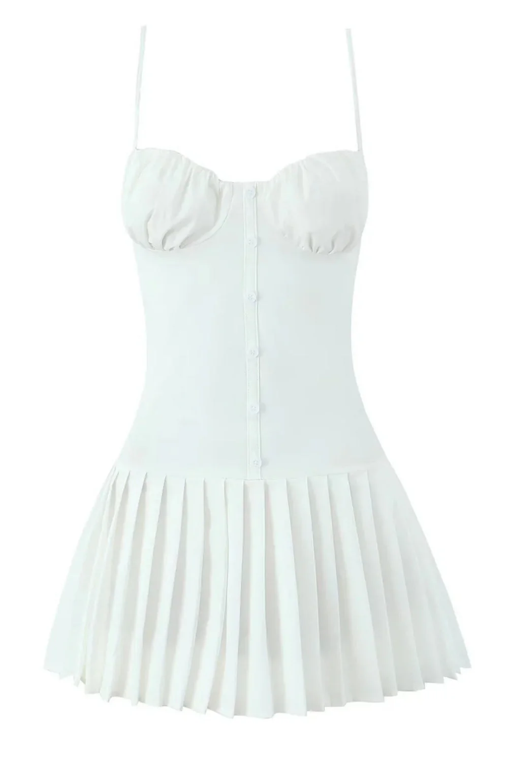 Red Spaghetti Strap Button Ruffle Skirt - Image 5