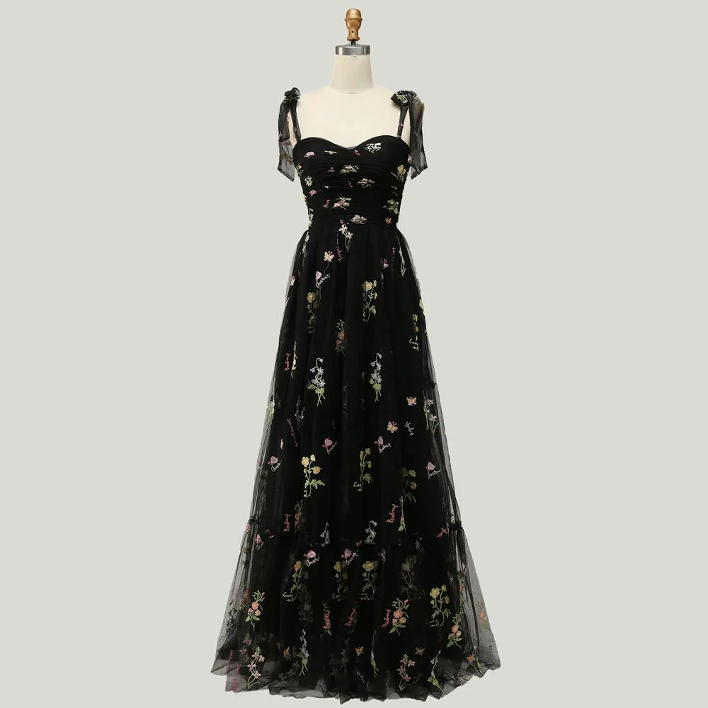 Blue A-line Embroidered Long Formal Gown - Image 7