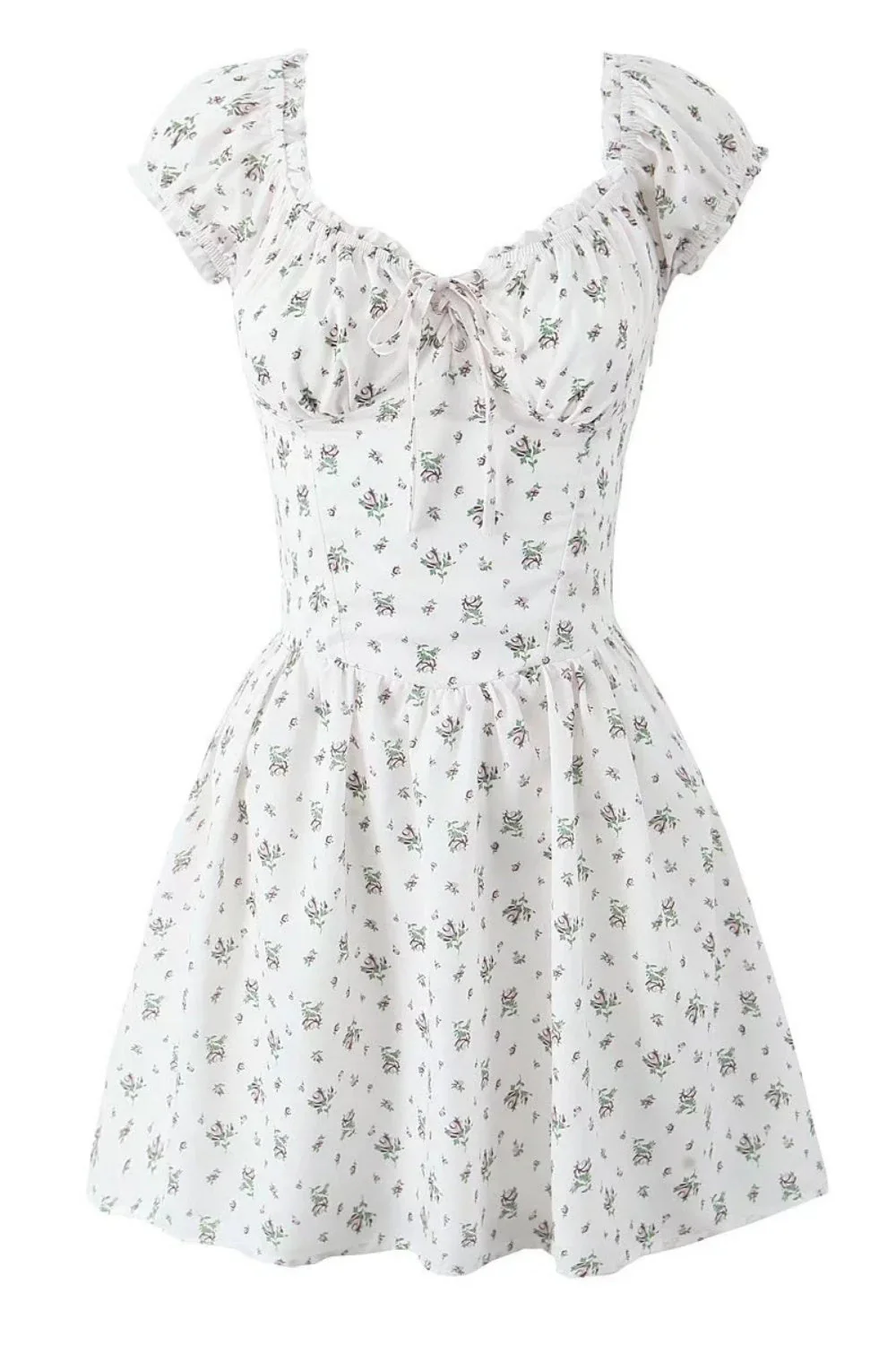 Black Floral Cap Sleeve Ruched Long Dress - Image 4