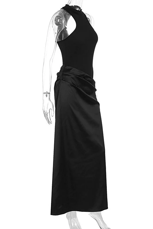 Black Halter Cut-out Ruched Fitted Long Dress - Image 6