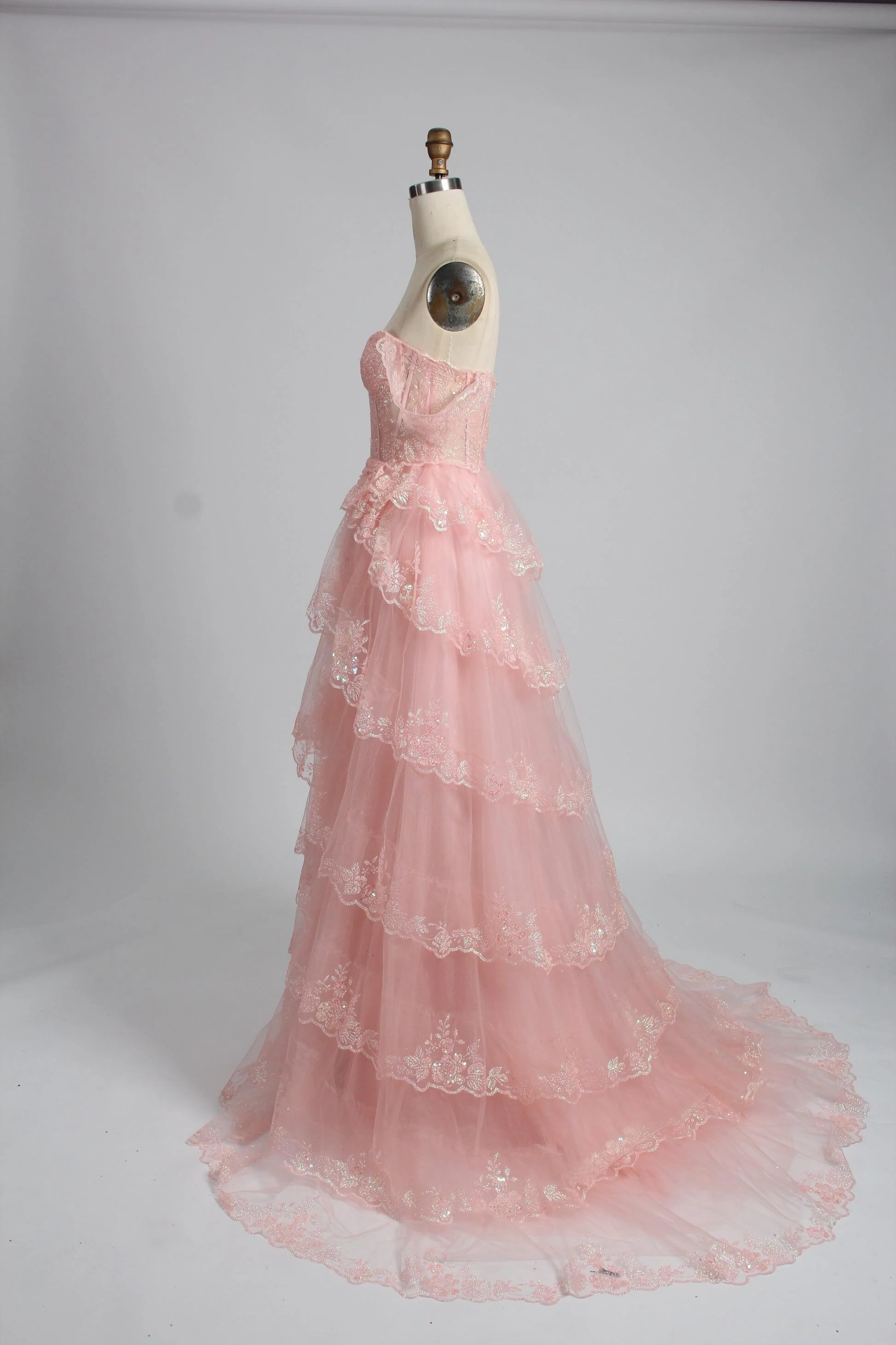 Black Lace Off the Shoulder Tiered Layers Long Formal Gown - Image 11