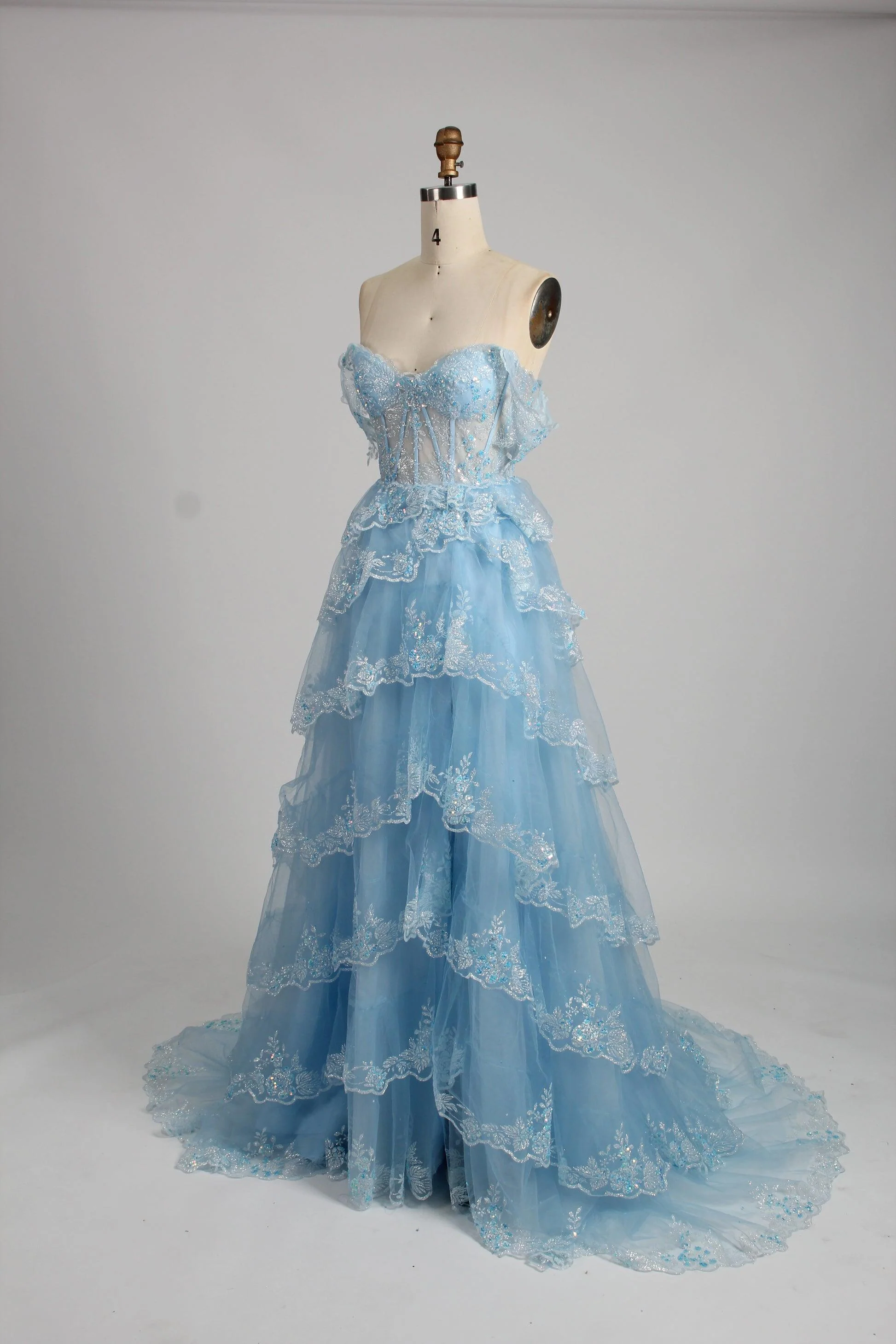 Black Lace Off the Shoulder Tiered Layers Long Formal Gown - Image 13