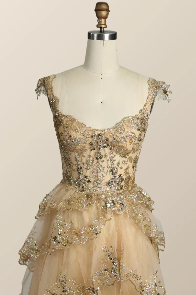 Black Lace Off the Shoulder Tiered Layers Long Formal Gown - Image 4