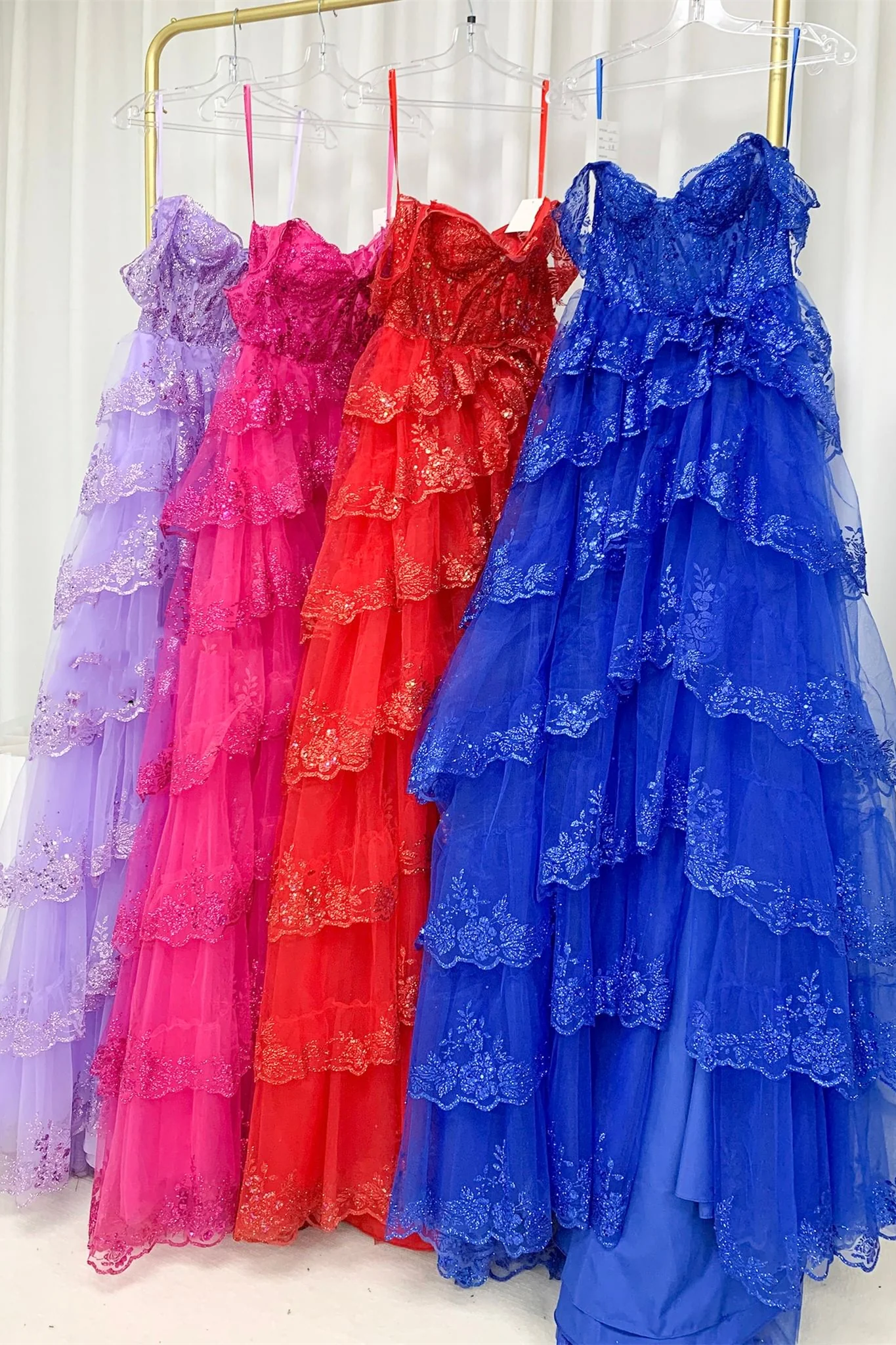 Black Lace Off the Shoulder Tiered Layers Long Formal Gown - Image 7
