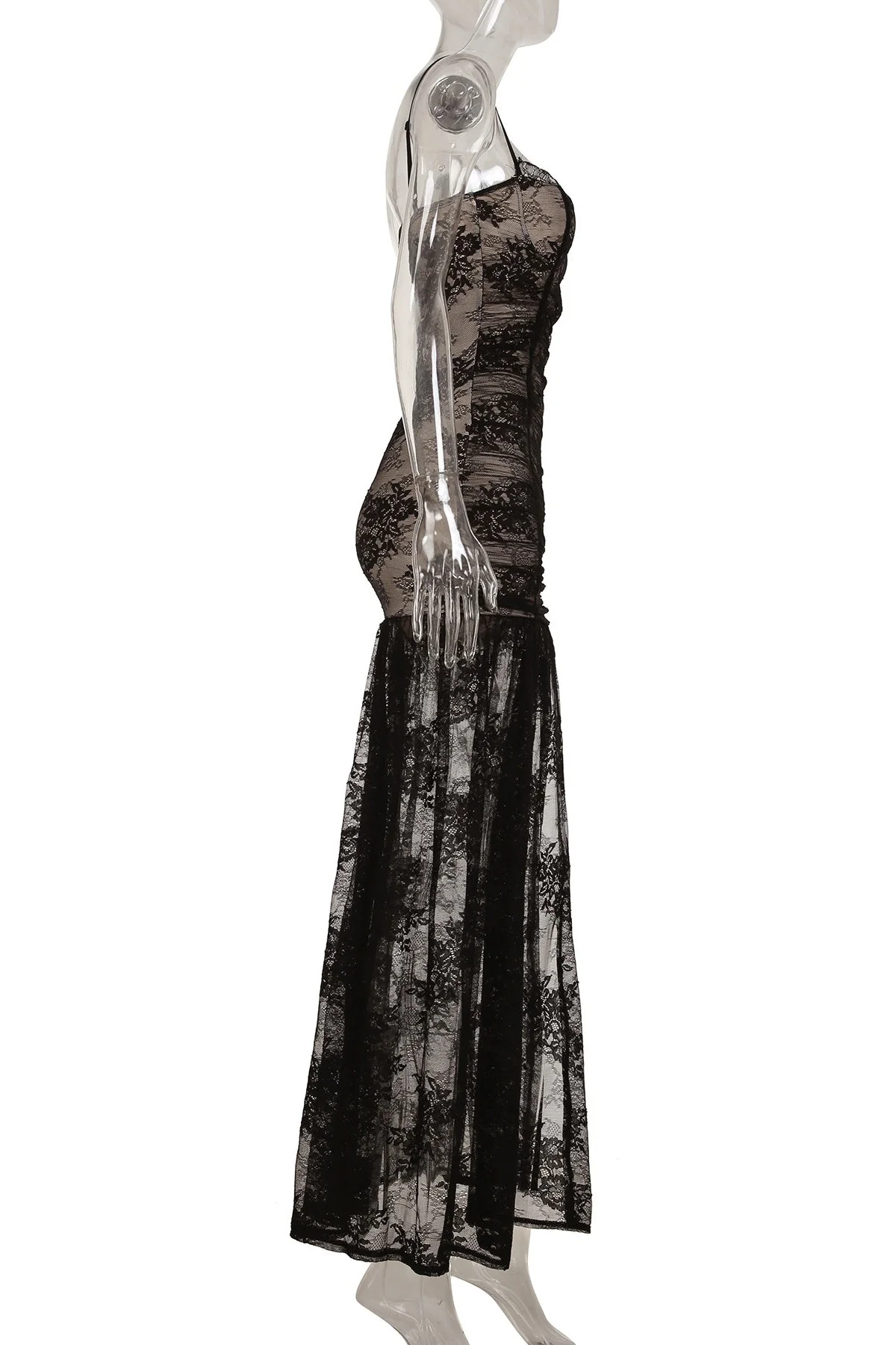 Black Lace Straps Sheer Long Dress - Image 5