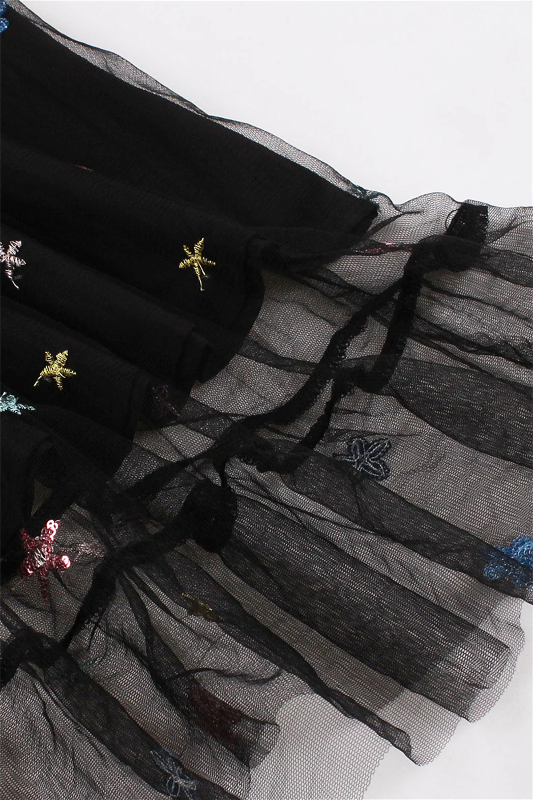 Black Mesh Short Dress with Sequin Stars - Image 5