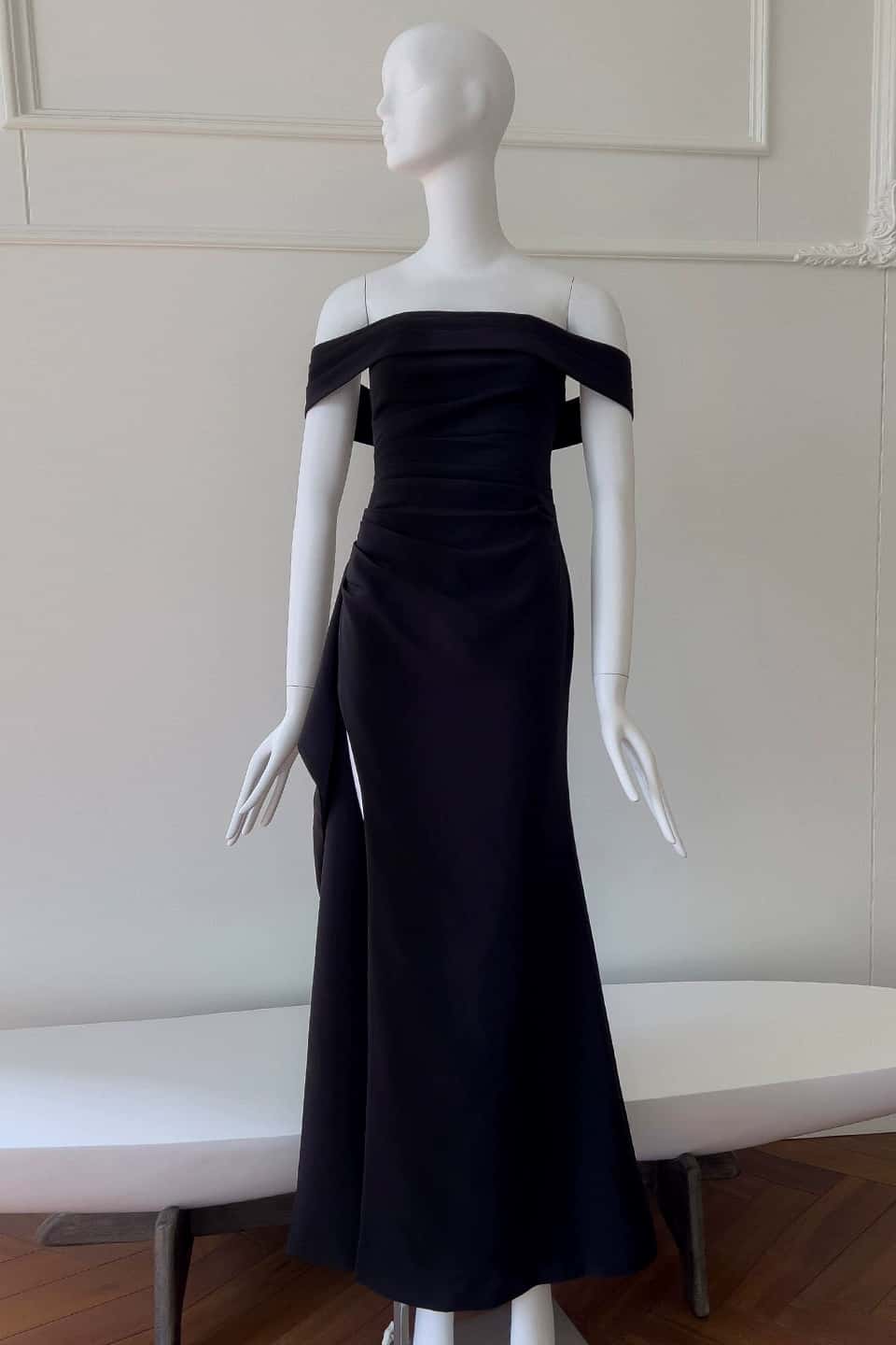Black Off the Shoulder Frill Long Party Dress - Image 2