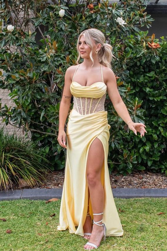 Sage Satin Cowl Neck Mermaid Formal Dress - Image 2