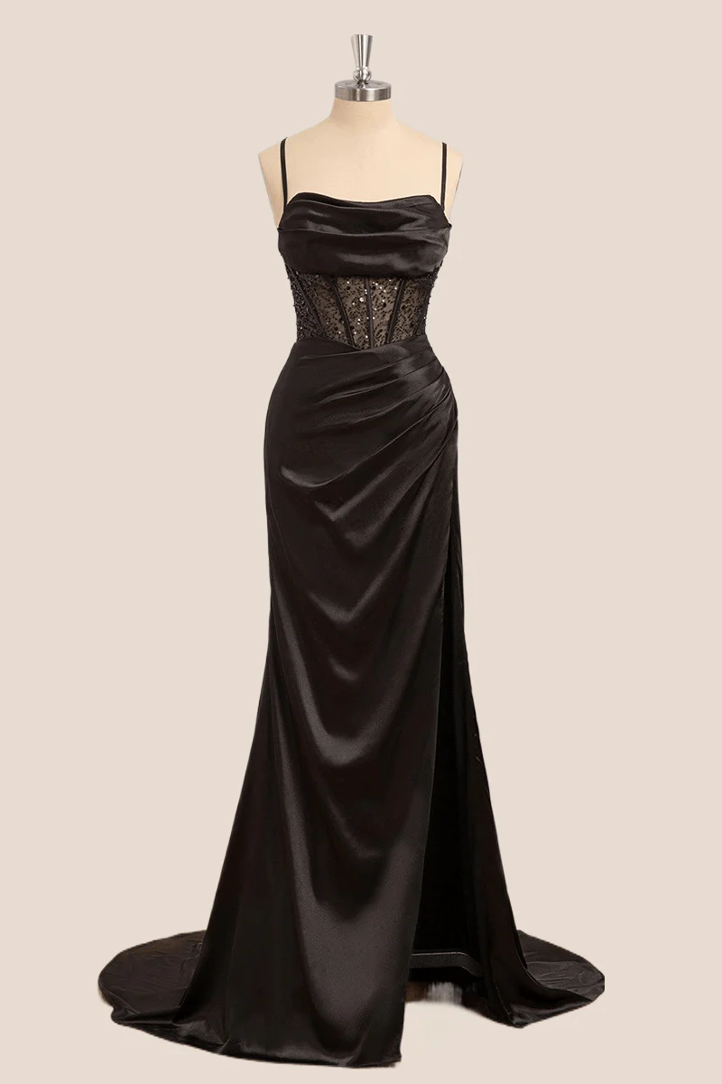 Sage Satin Cowl Neck Mermaid Formal Dress - Image 3