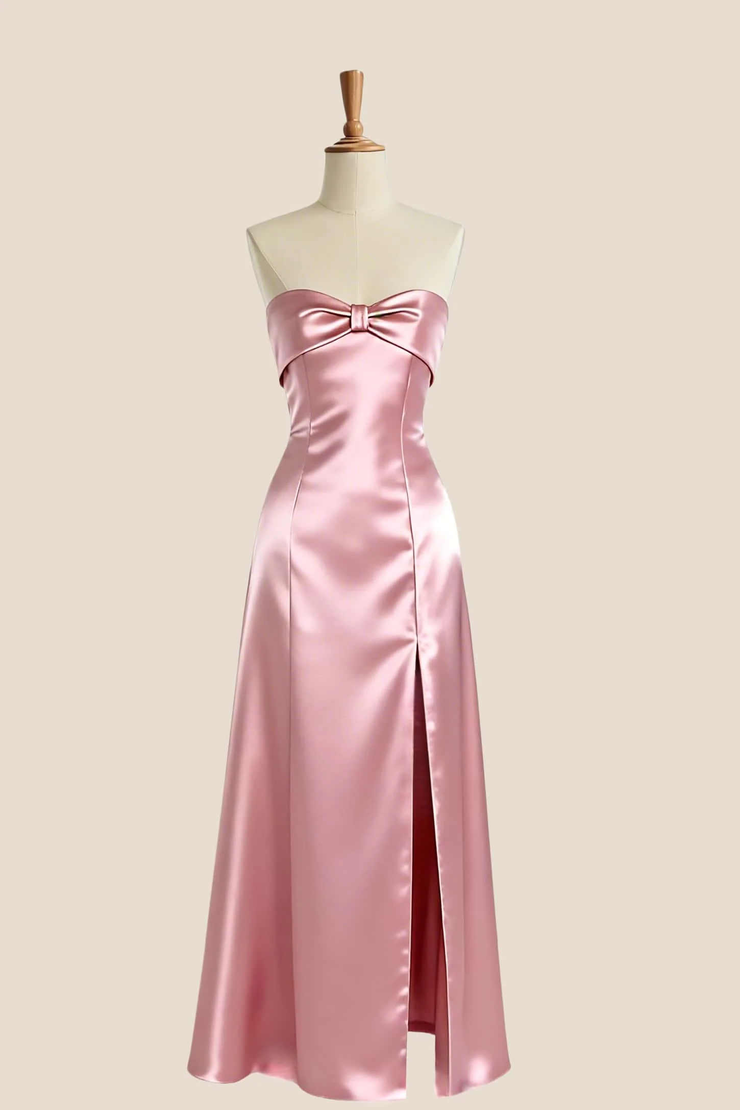 Black Satin Knot A-line Long Bridesmaid Dress - Image 2