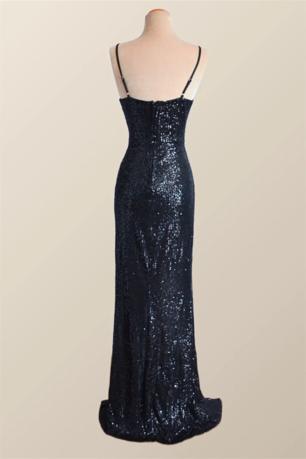 Black Sequin Straps Faux Wrap Party Dress - Image 3