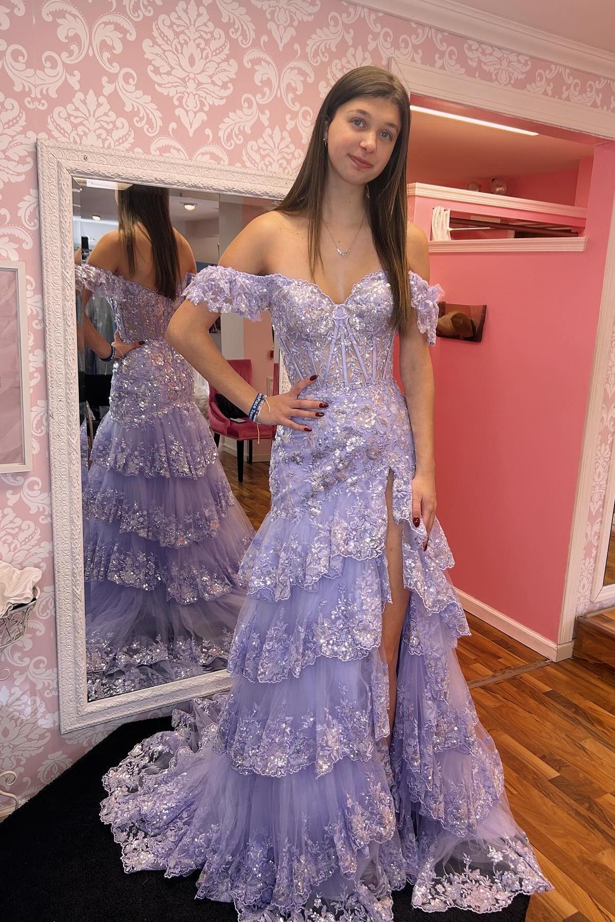 Black Sequin Tulle Mermaid Ruffles Long Prom Dress - Image 5