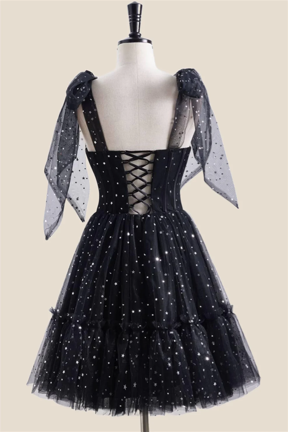 Black Sparkle Tulle Pleated Short Party Dress - Image 2
