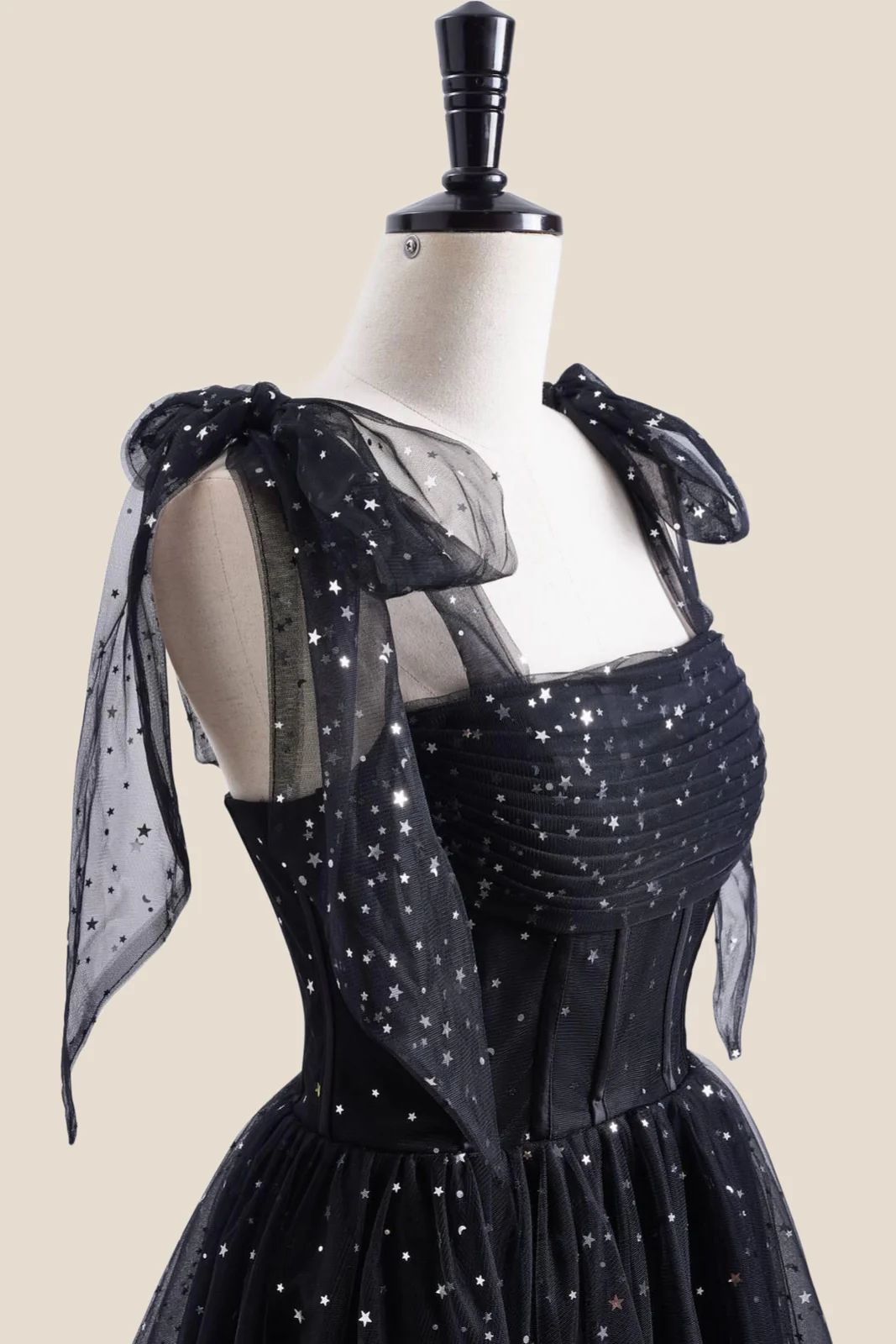 Black Sparkle Tulle Pleated Short Party Dress - Image 6