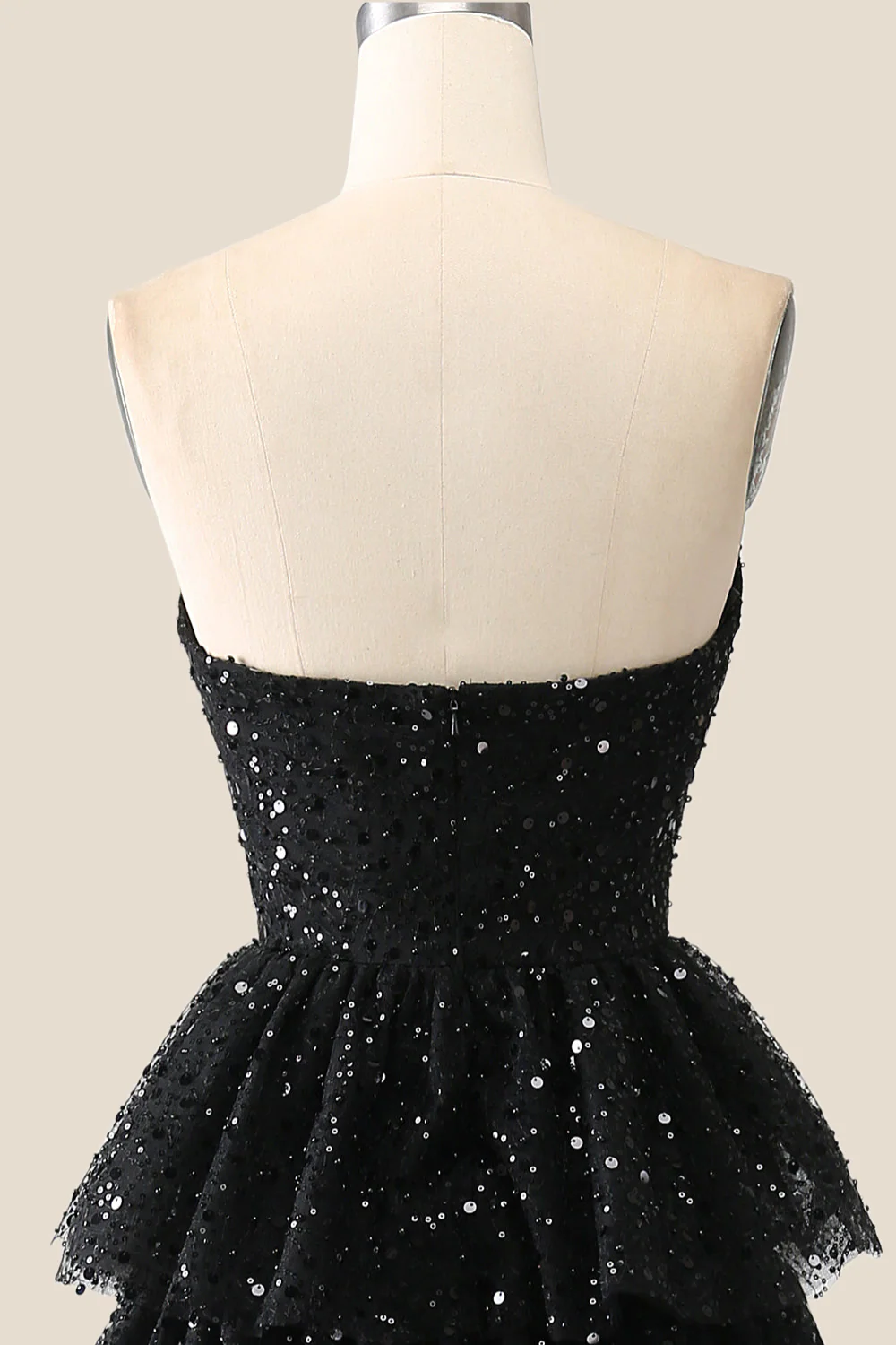 Black Sparkle Tulle Tiered Ruffles Gown - Image 5
