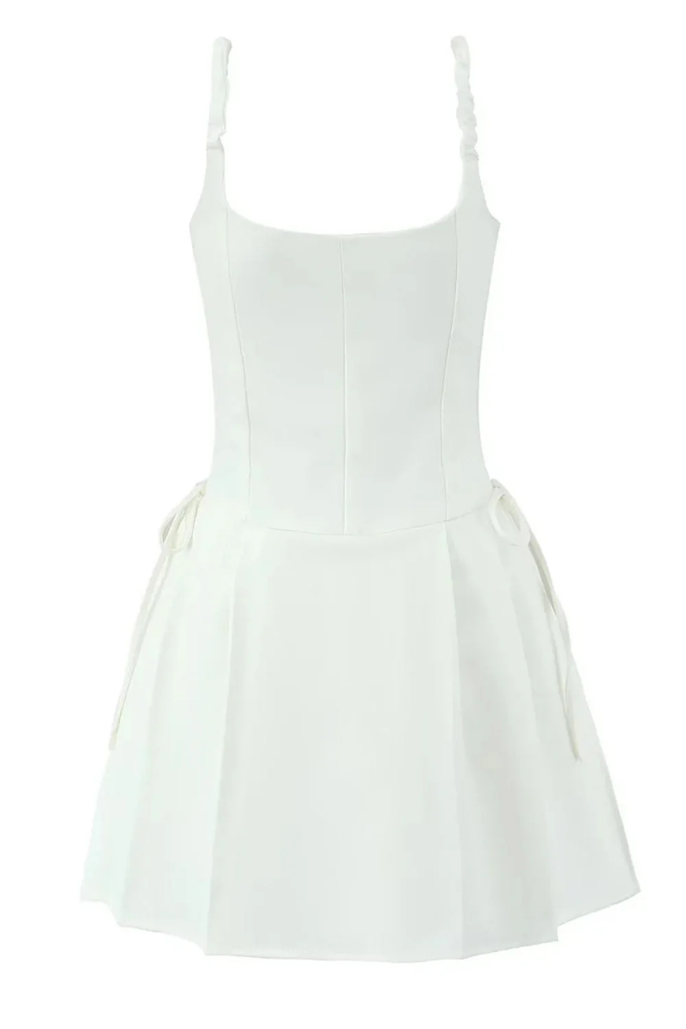 Black Square Lace Neck Bow Short Dress - Image 3