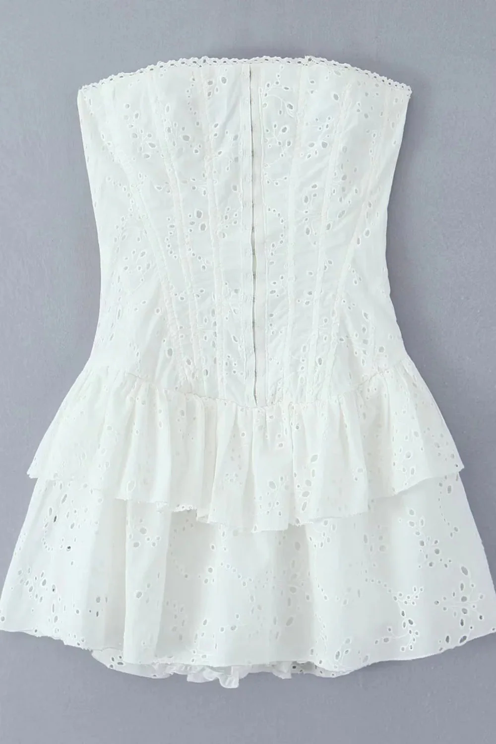 Black Strapless Lace Ruffle Short Dress - Image 3