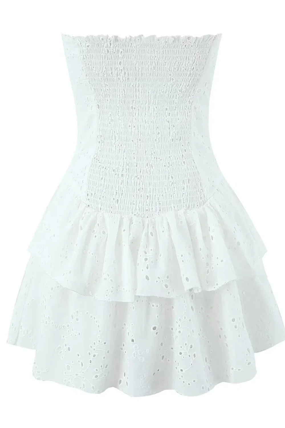 Black Strapless Lace Ruffle Short Dress - Image 5
