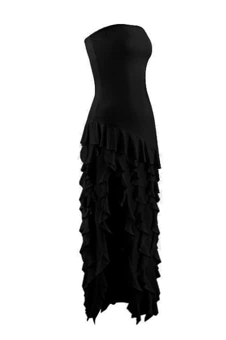 Black Strapless Ruffle Slit Long Dress - Image 4