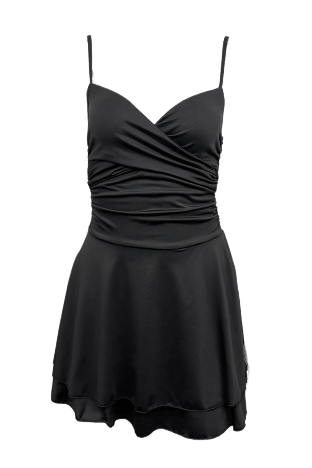 Black Straps A-line Ruched Party Dress