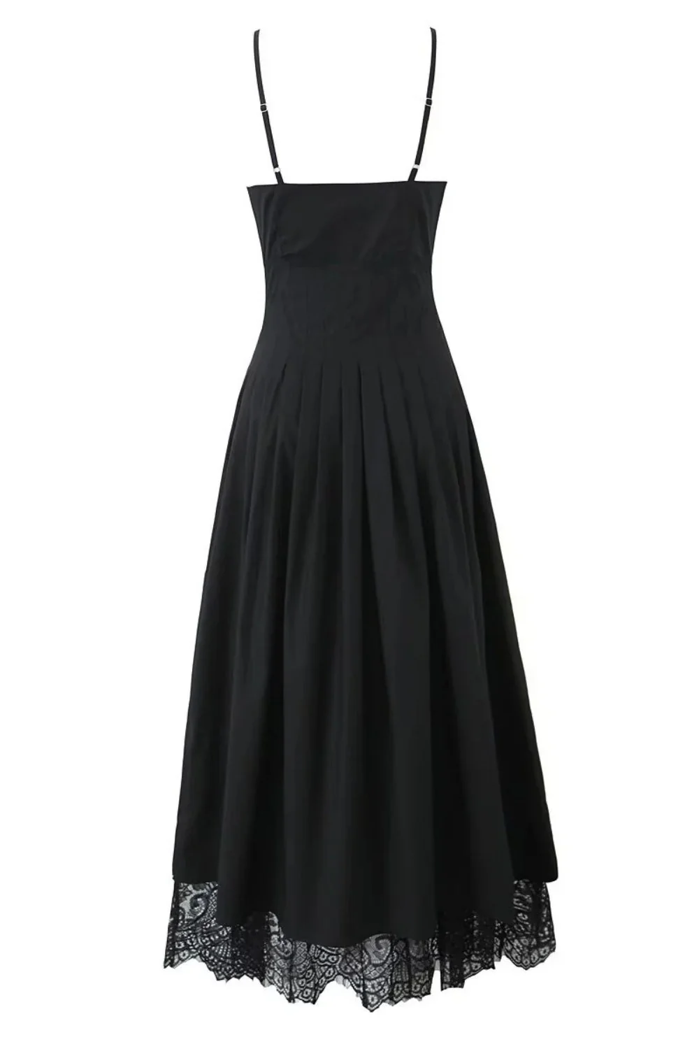 Black Straps Lace Stripe Button Long Party Dress - Image 2