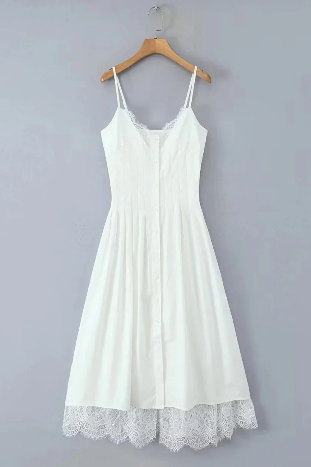 Black Straps Lace Stripe Button Long Party Dress - Image 3