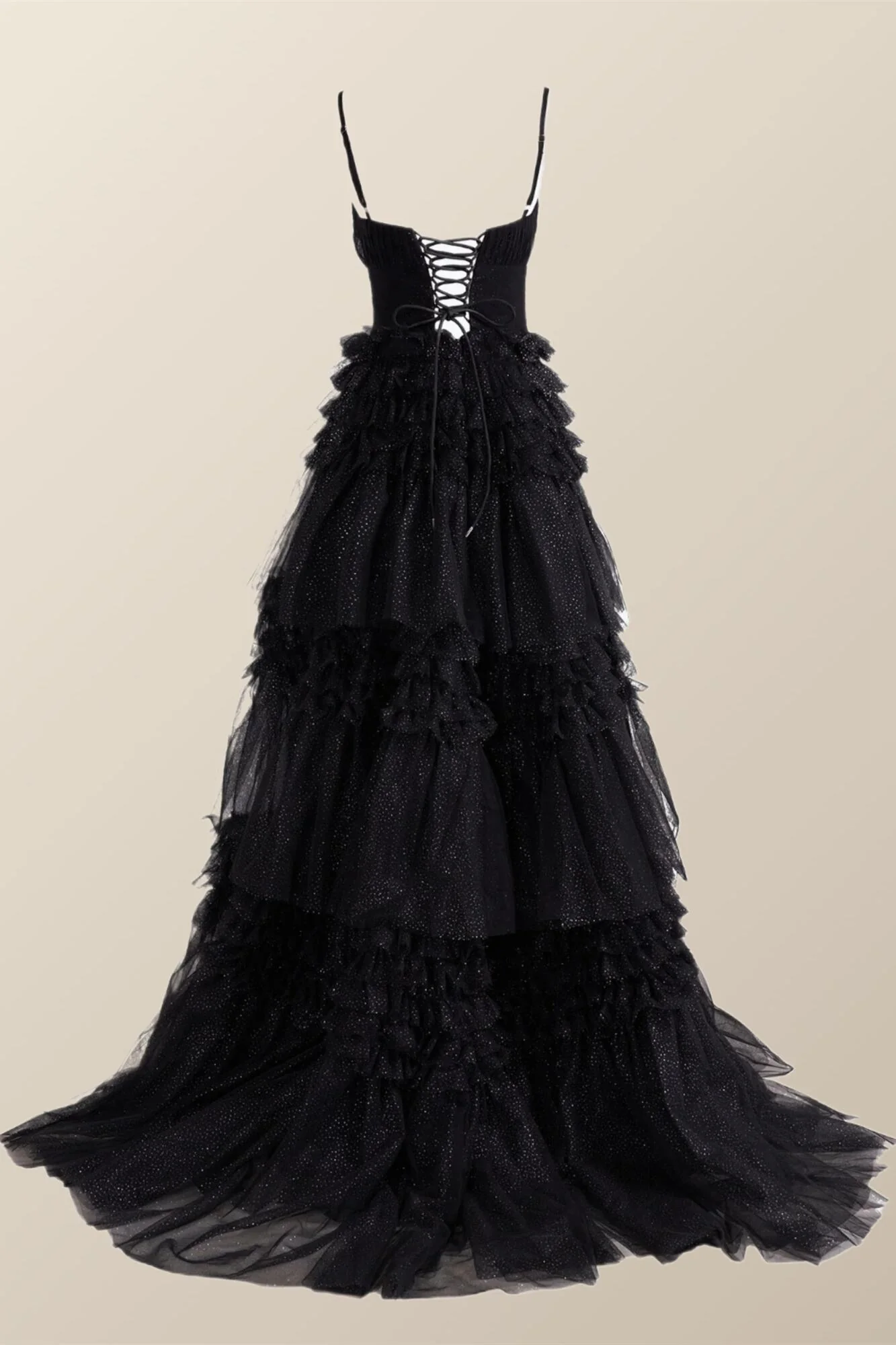 Black Tiered Ruffles A-line Long Dress - Image 2