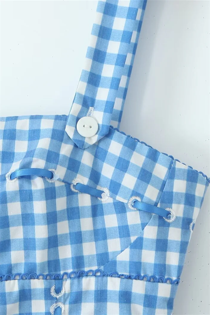 Blue and White Plaid Summer Dress with Pocket - Image 6